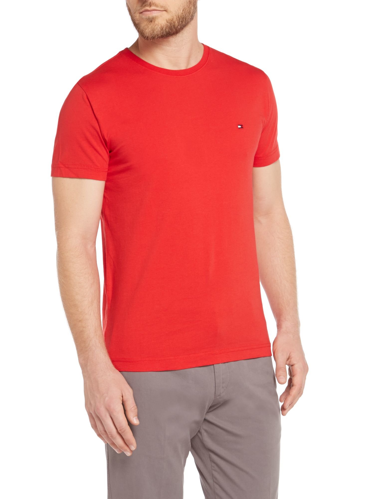 Tommy Hilfiger Flag Plain Crew Neck Regular Fit T Shirt In Red For Men