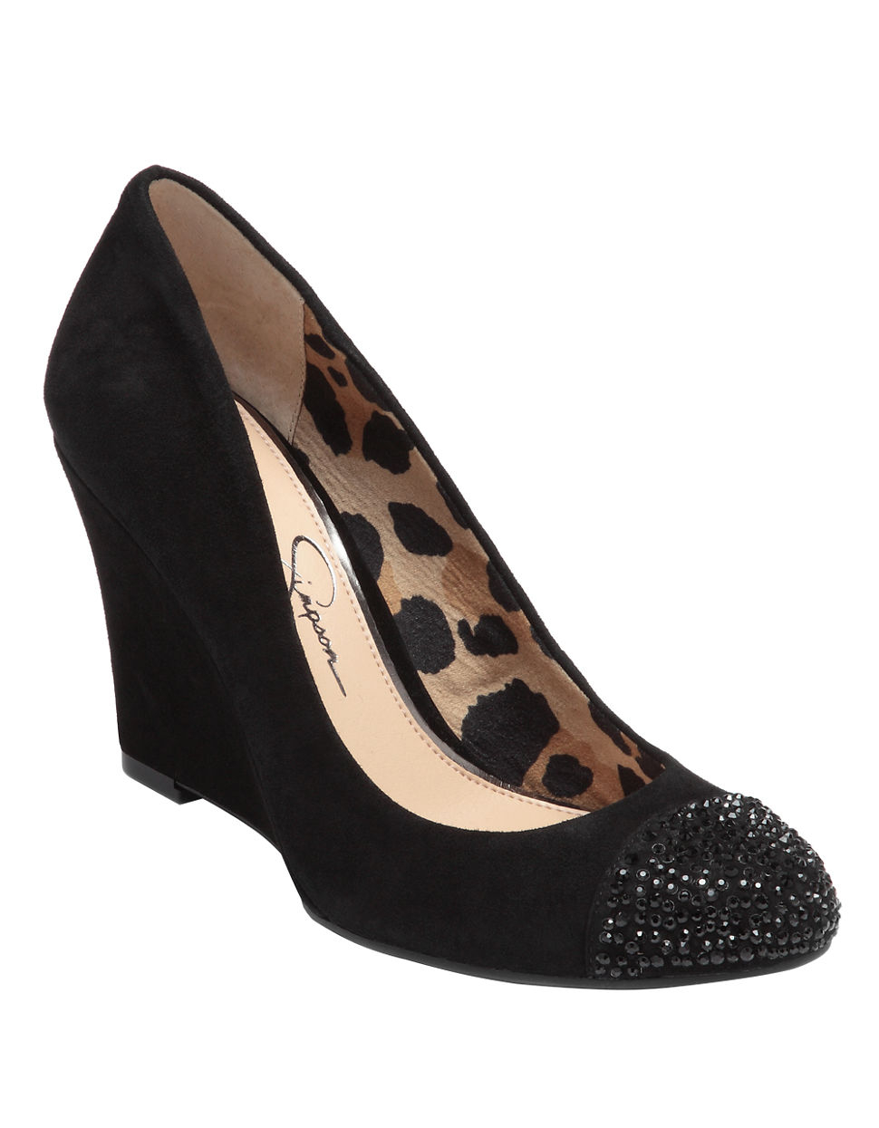 Jessica Simpson Cambria Suede Wedges with Rhinestones in Black Lyst