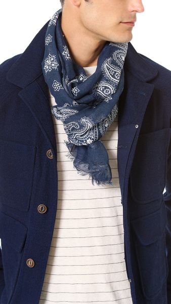 Drakes Bandana Print Scarf In Blue For Men Navy White Lyst