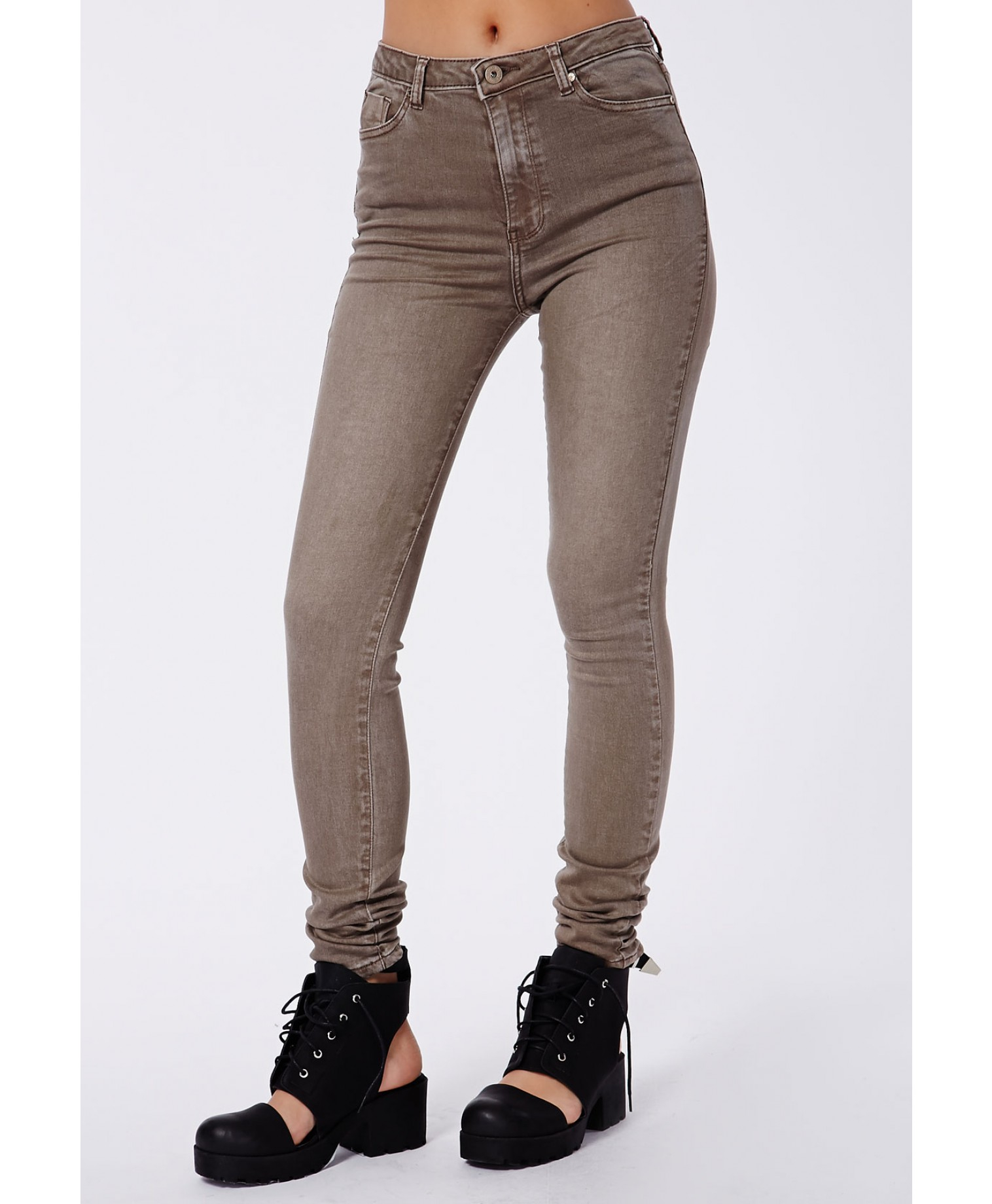 Missguided Cecily High Waisted Supersoft Skinny Jeans Brown in Brown | Lyst