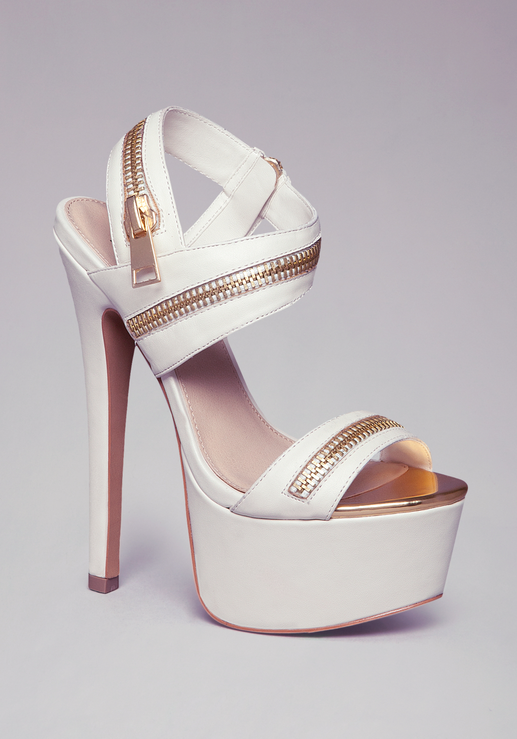 Bebe Yudelka Zipper Sandals in White | Lyst