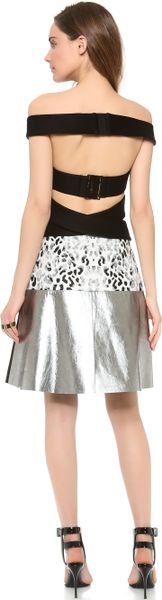 Josh Goot Off The Shoulder Dress in Silver (Silver Leopard) - Lyst