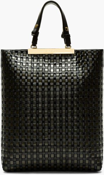 Marni Black Woven Leather and Raffia Tote Bag in Black | Lyst