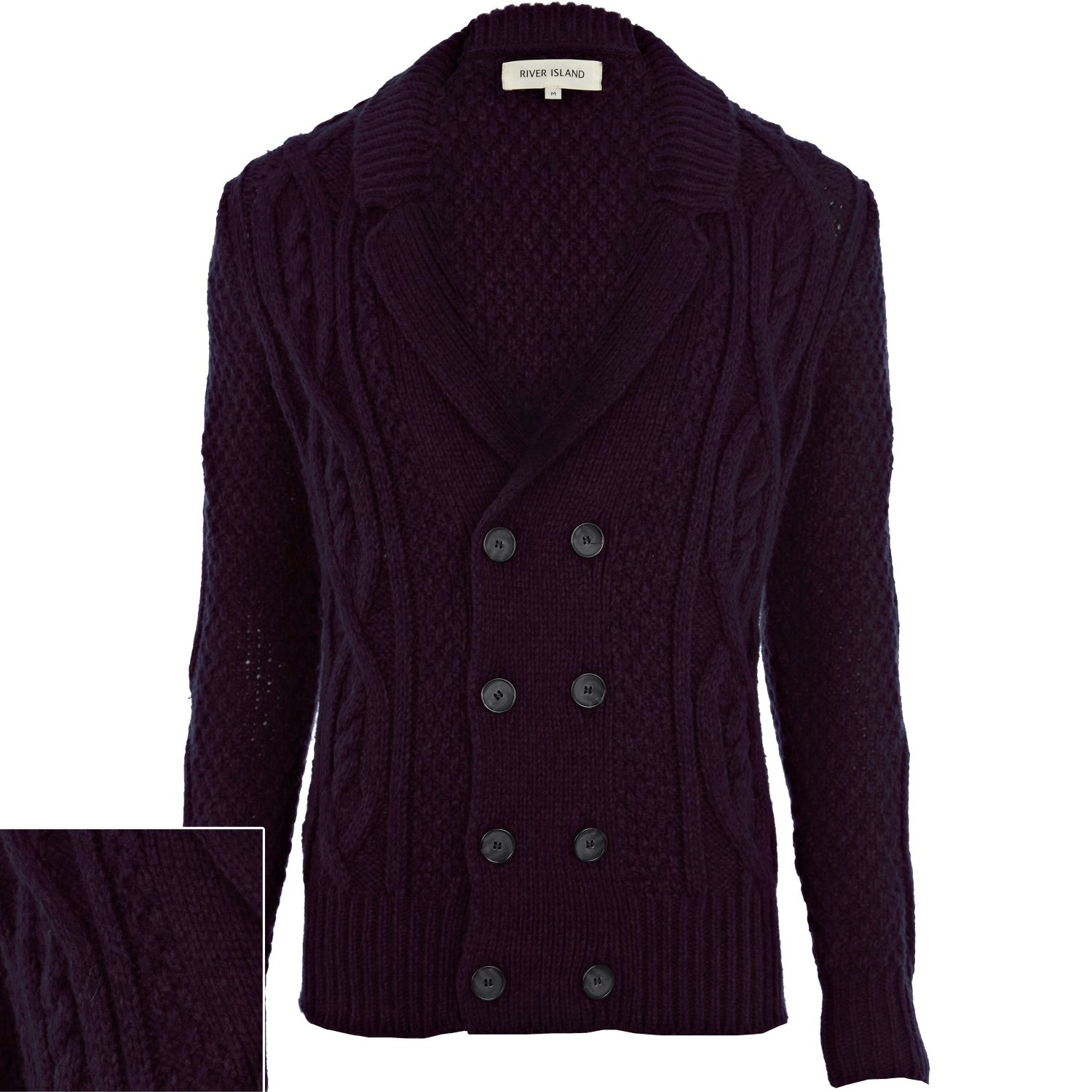 River Island Purple Cable Knit Double Breasted Cardigan in Purple for
