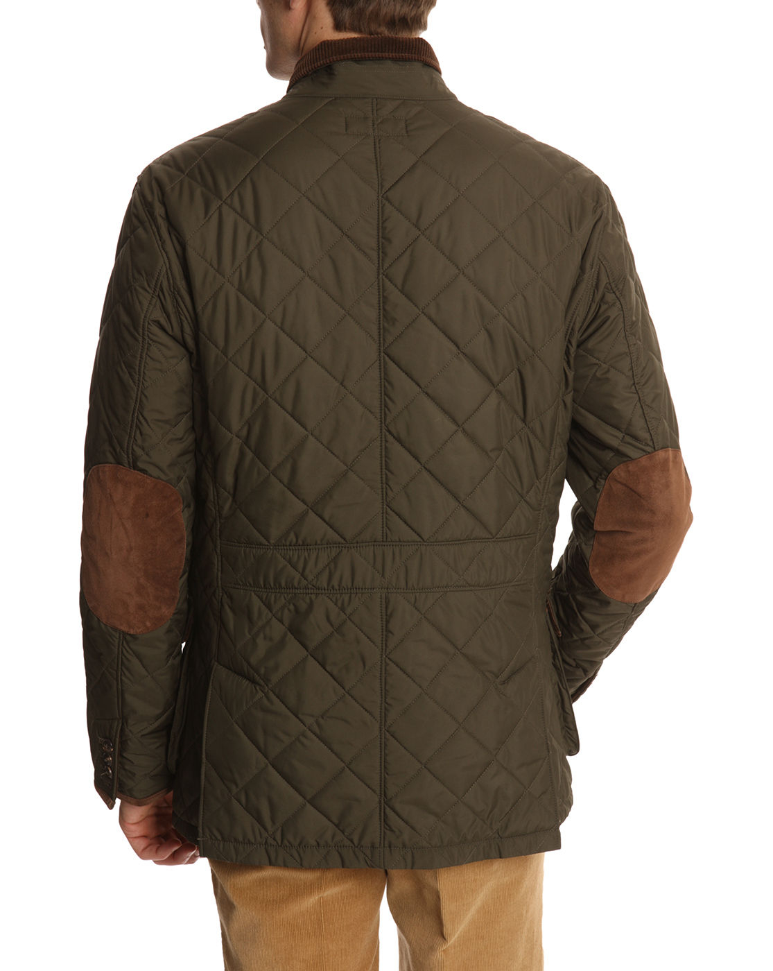 Polo Ralph Lauren Khaki Quilted Jacket with Suede Elbow Patches in