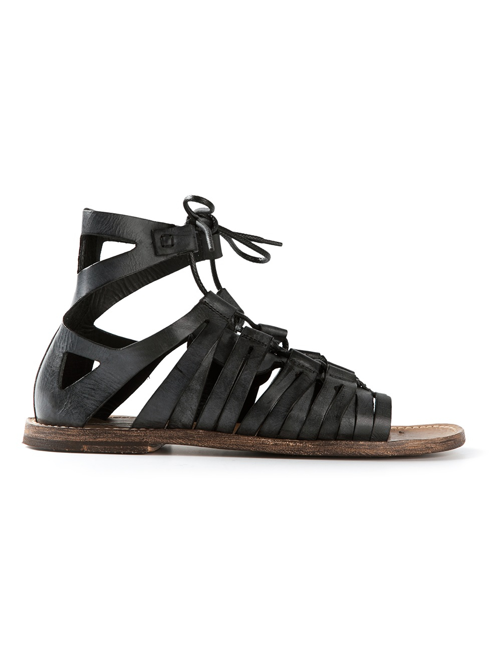 Black leather gladiator sandals from dolce  gabbana featuring a lace ...