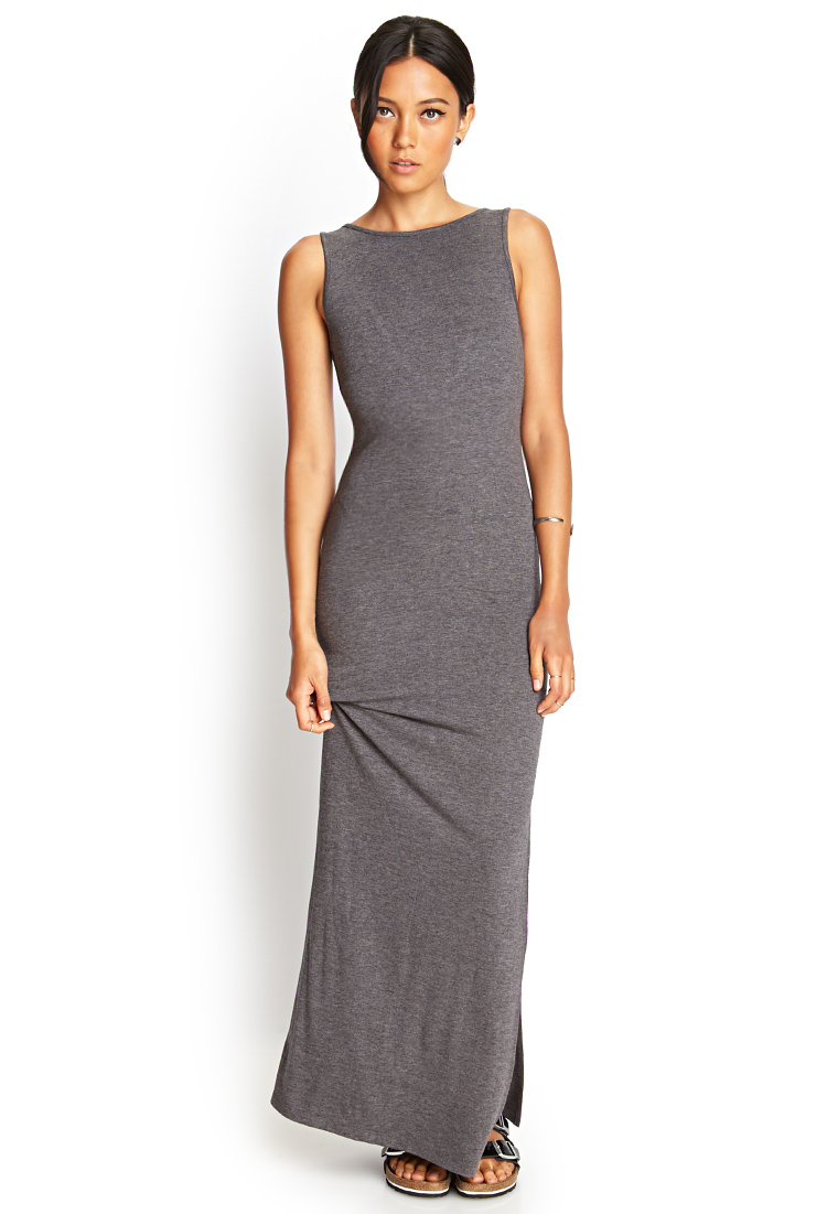Forever 21 V-Back Maxi Dress in Gray (Charcoal)