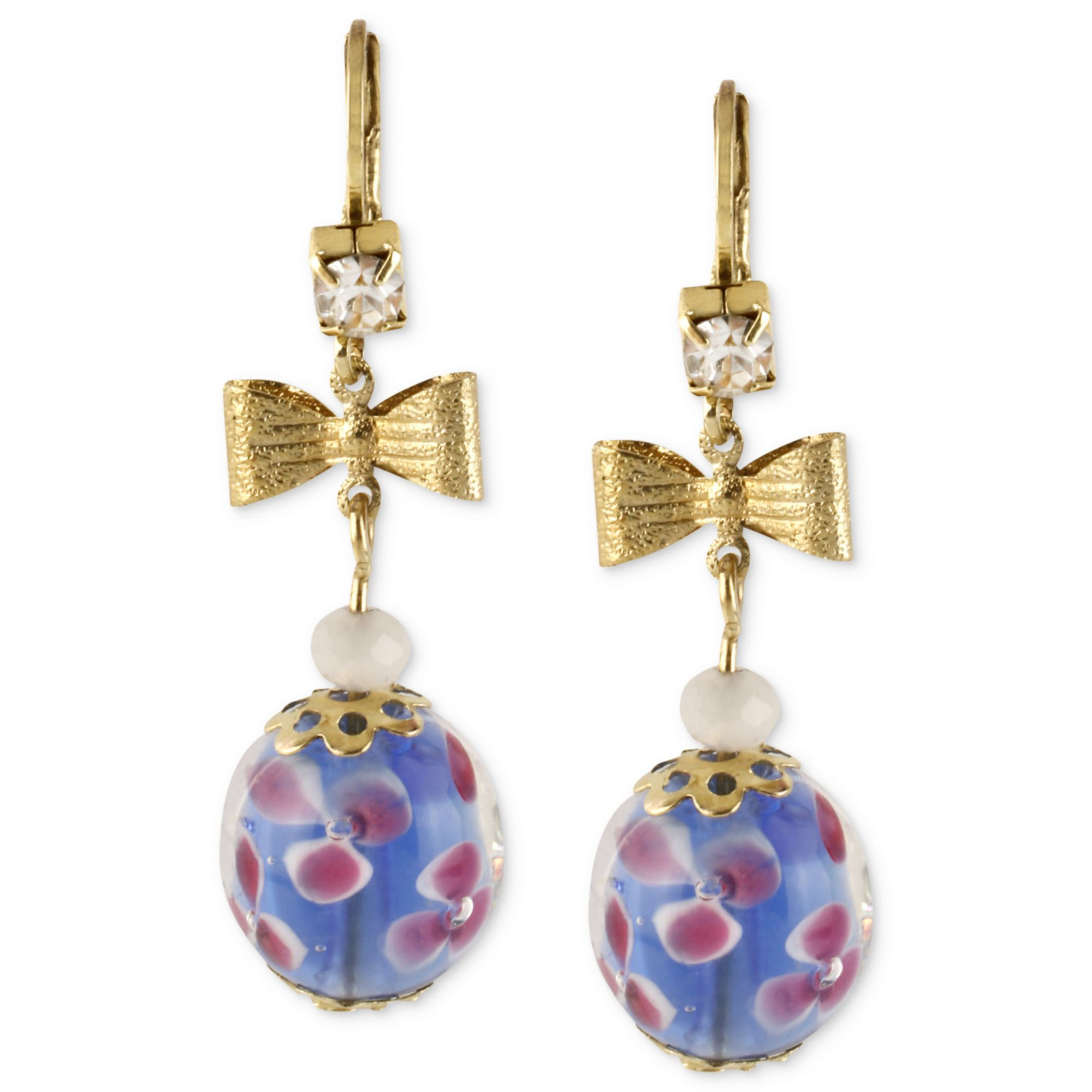 Betsey Johnson Antique Goldtone Blue Flower Bead Drop Earrings In 