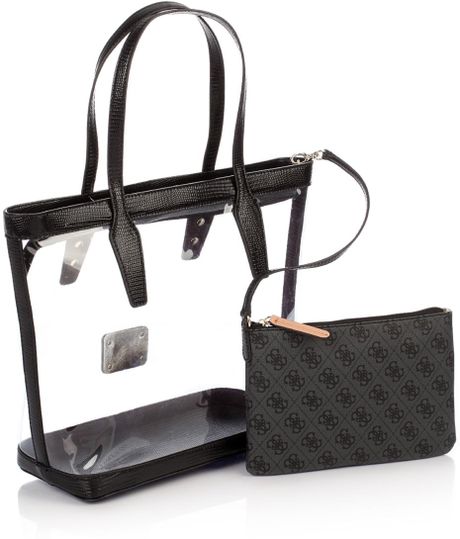 Guess Logo Remix Clear Plastic Tote Bag in Black | Lyst