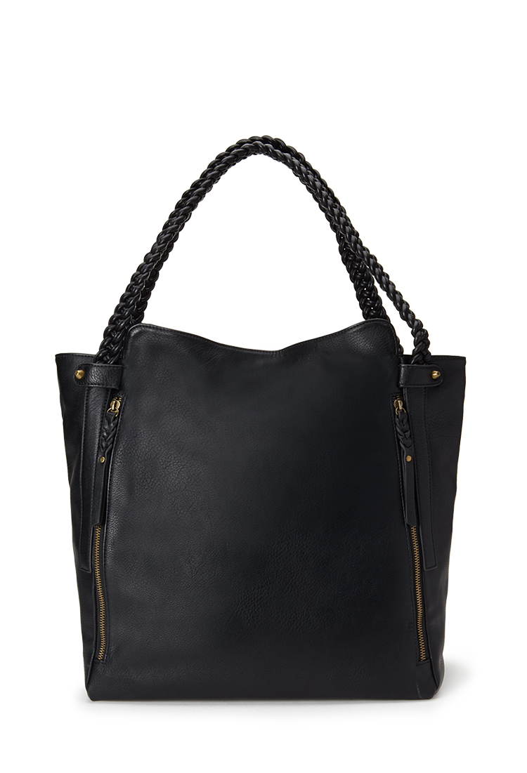 Forever 21 Zippered Faux Leather Tote in Black | Lyst