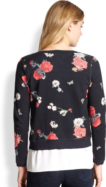 Alice Olivia Eva Beaded Floral Cardigan Sweater In Multicolor Black