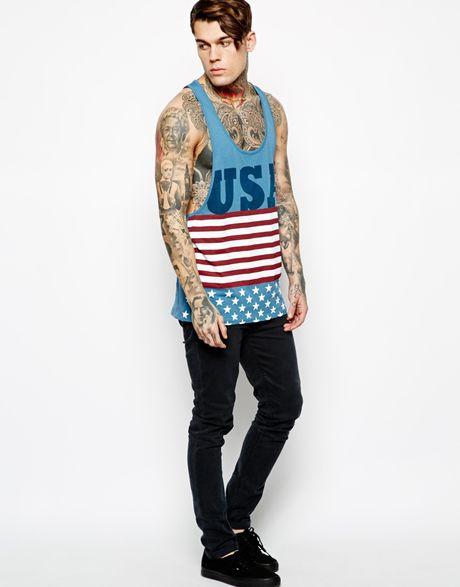 Asos Vest with Usa Print and Extreme Racer Back in Blue for Men (Teal ...
