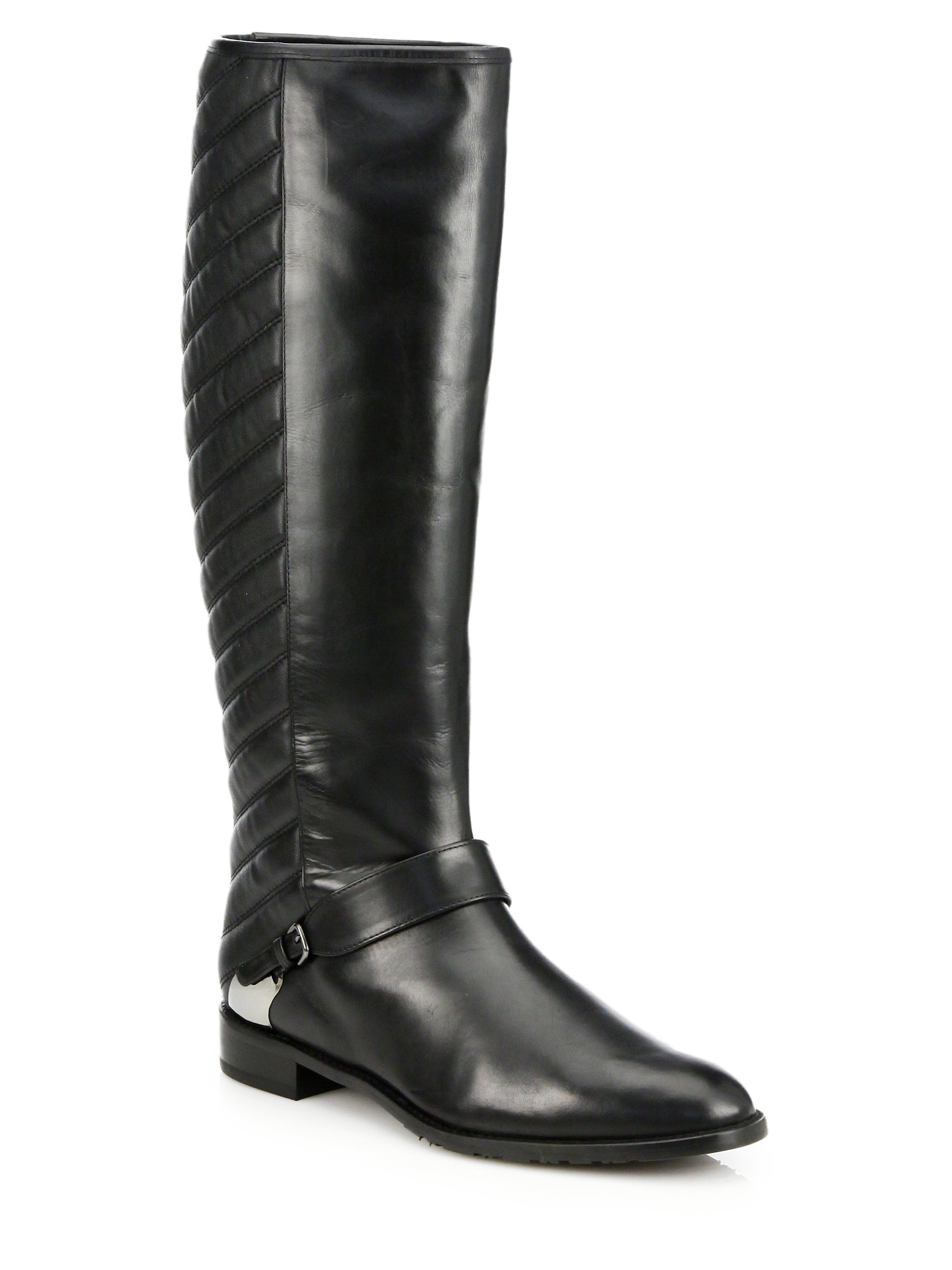 Lyst Stuart Weitzman Raceway Leather Kneehigh Riding Boots In Black