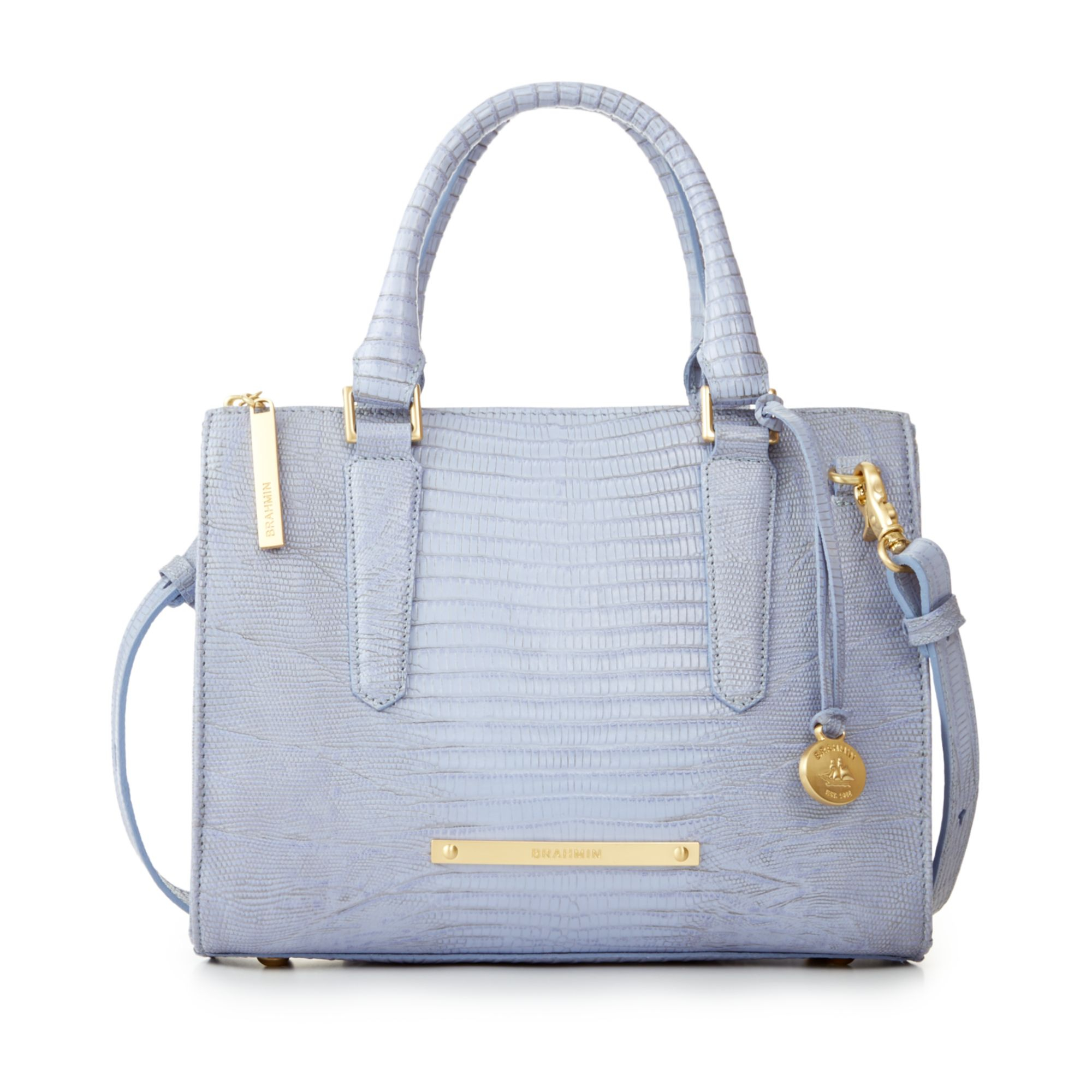 Brahmin Chambray Lizard Anywhere Convertible Satchel in Purple