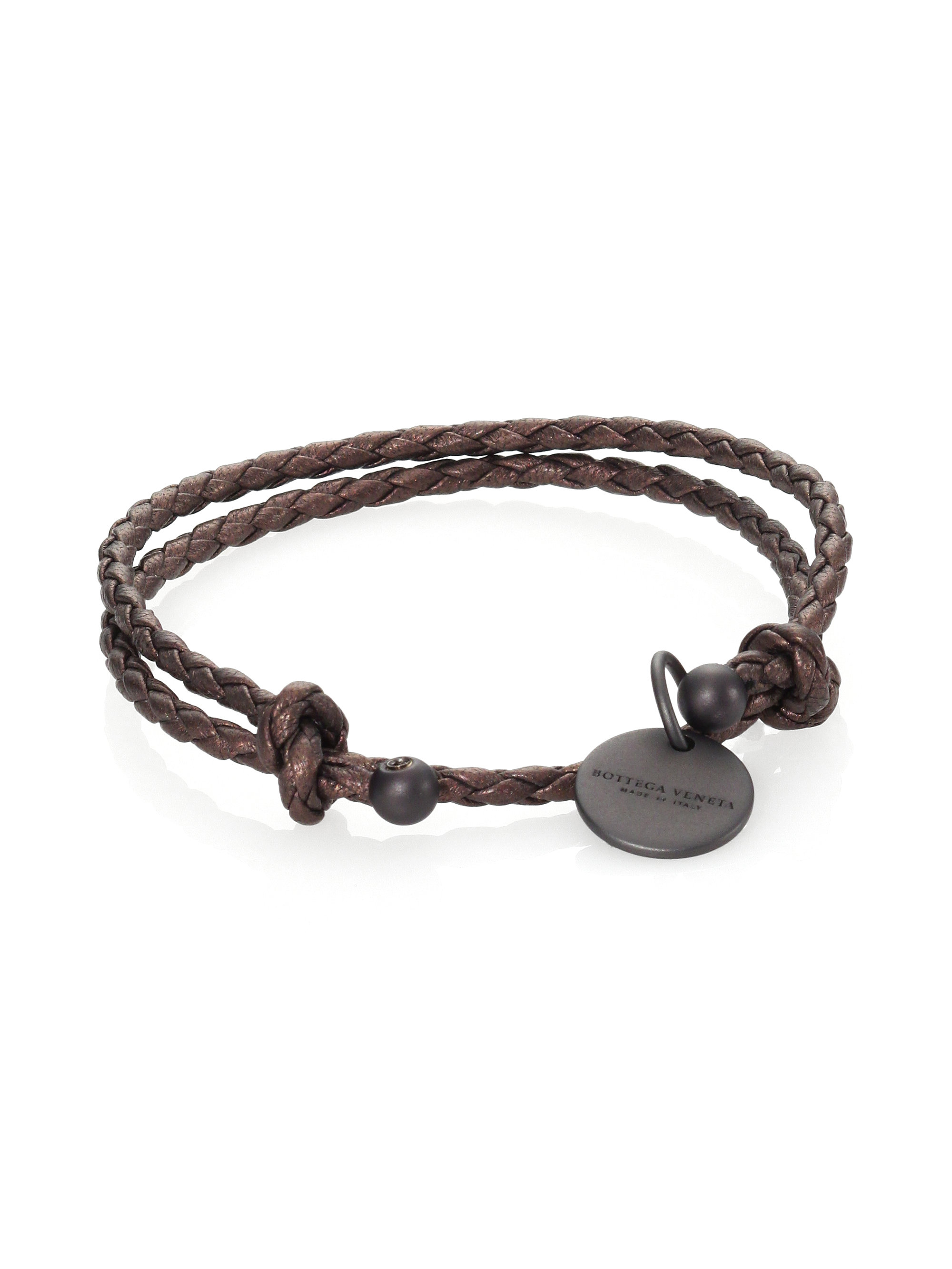 Bottega Veneta Braided Leather Charm Bracelet in Brown (BRONZE) | Lyst