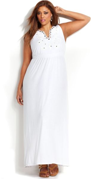 ... Concepts Plus Size Embroidered Maxi Dress in White (Bright White