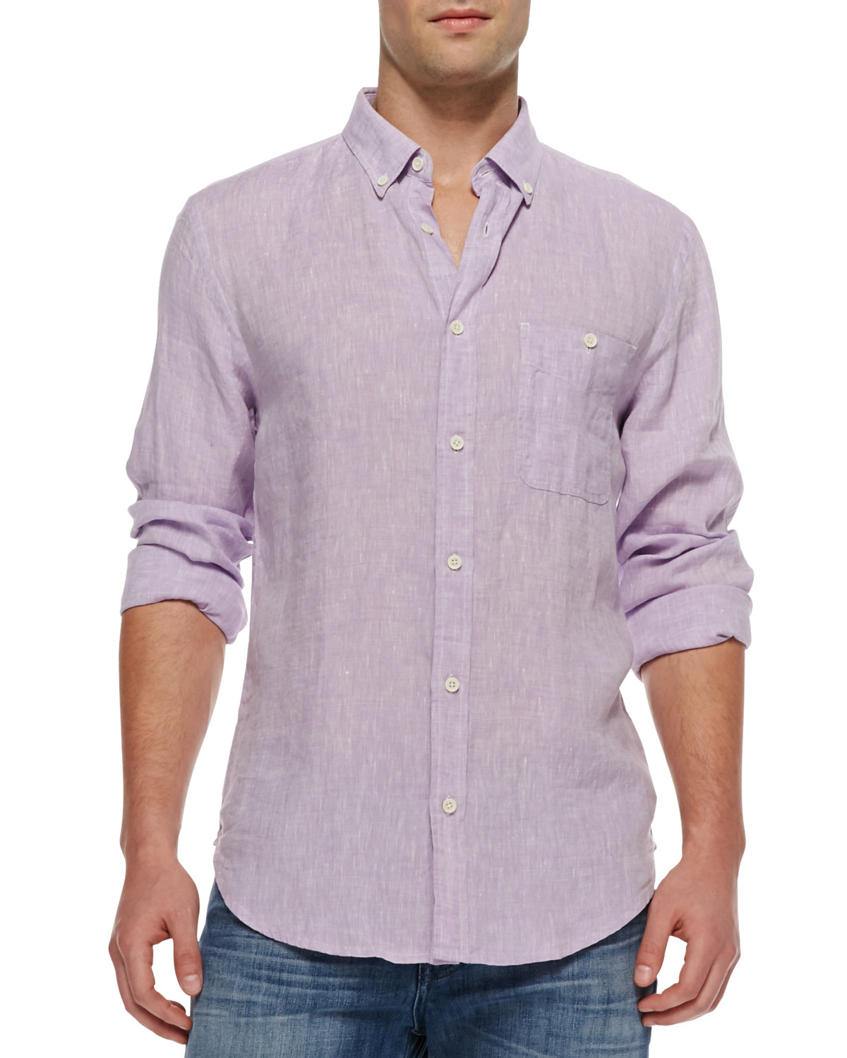 7 For All Mankind Linen Button-Down Shirt in Purple for Men (LAVENDER