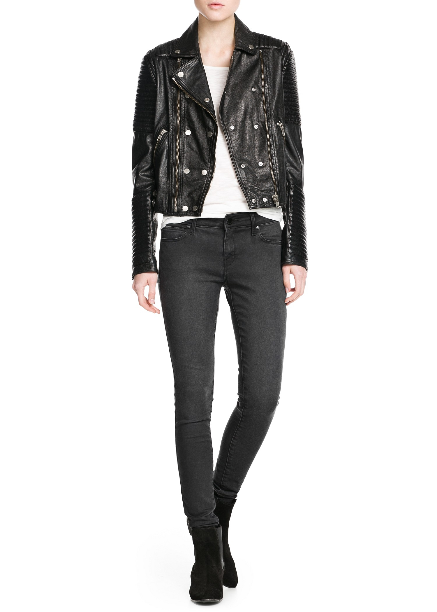 Lyst Mango Leather Biker Jacket In Black