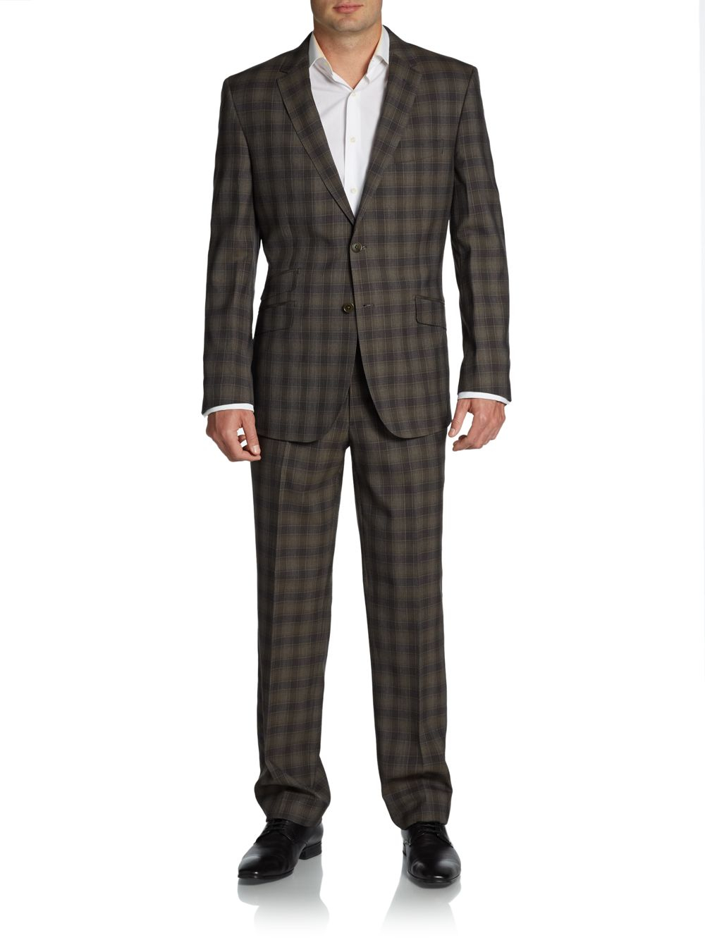 English Laundry Plaid Twobutton Wool Slimfit Suit in Brown for Men