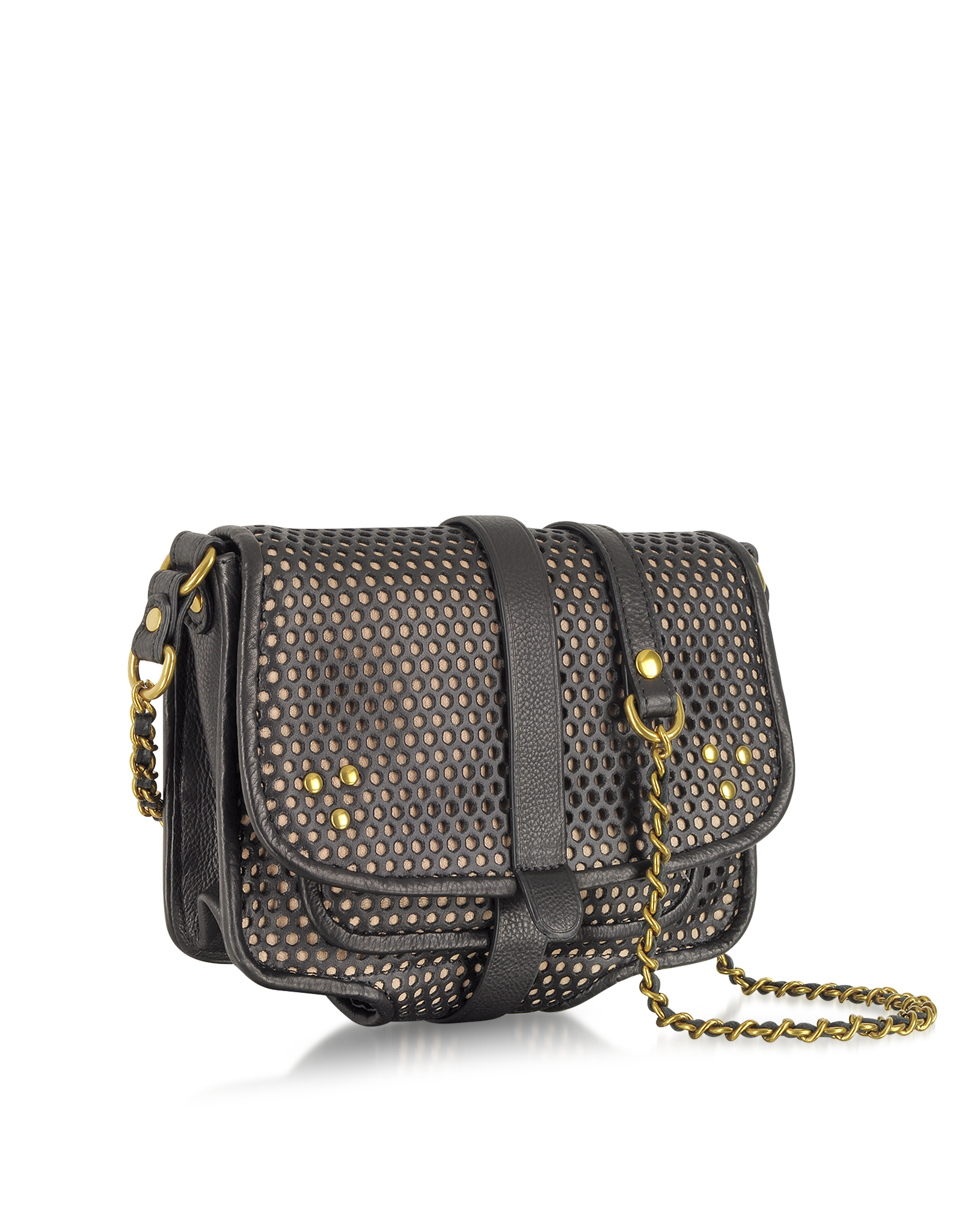 Jérôme Dreyfuss Jojo Nude and Black Perforated Leather Shoulder Bag in Black Lyst