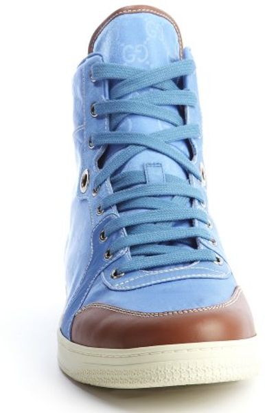 blue and tan sneakers