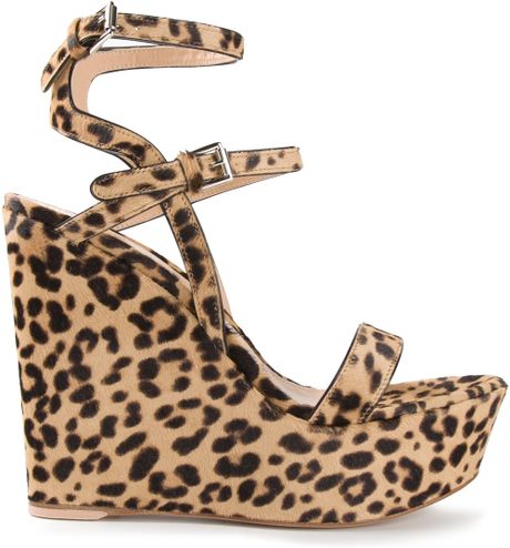 Gianvito Rossi Leopard Print Wedge Sandals in Animal (nude  neutrals ...