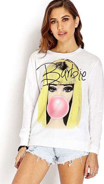 Forever 21 Bubbly Barbie Girl Sweatshirt in White (IVORYBLACK) | Lyst