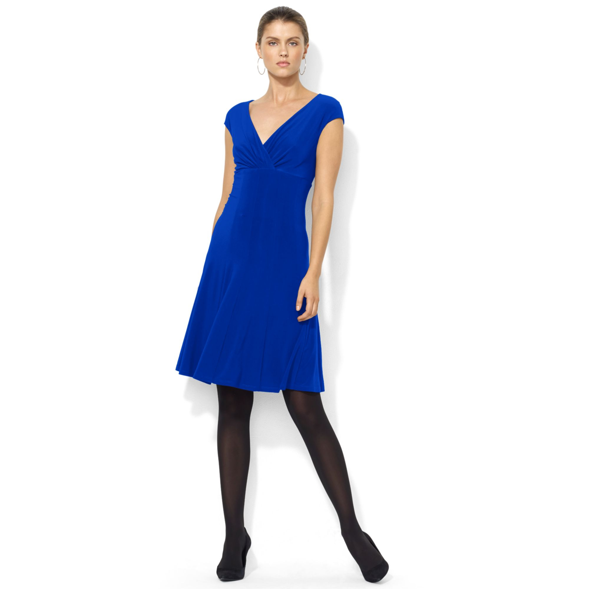 Lauren By Ralph Lauren Petite Capsleeve Aline Jersey Dress in Blue Lyst