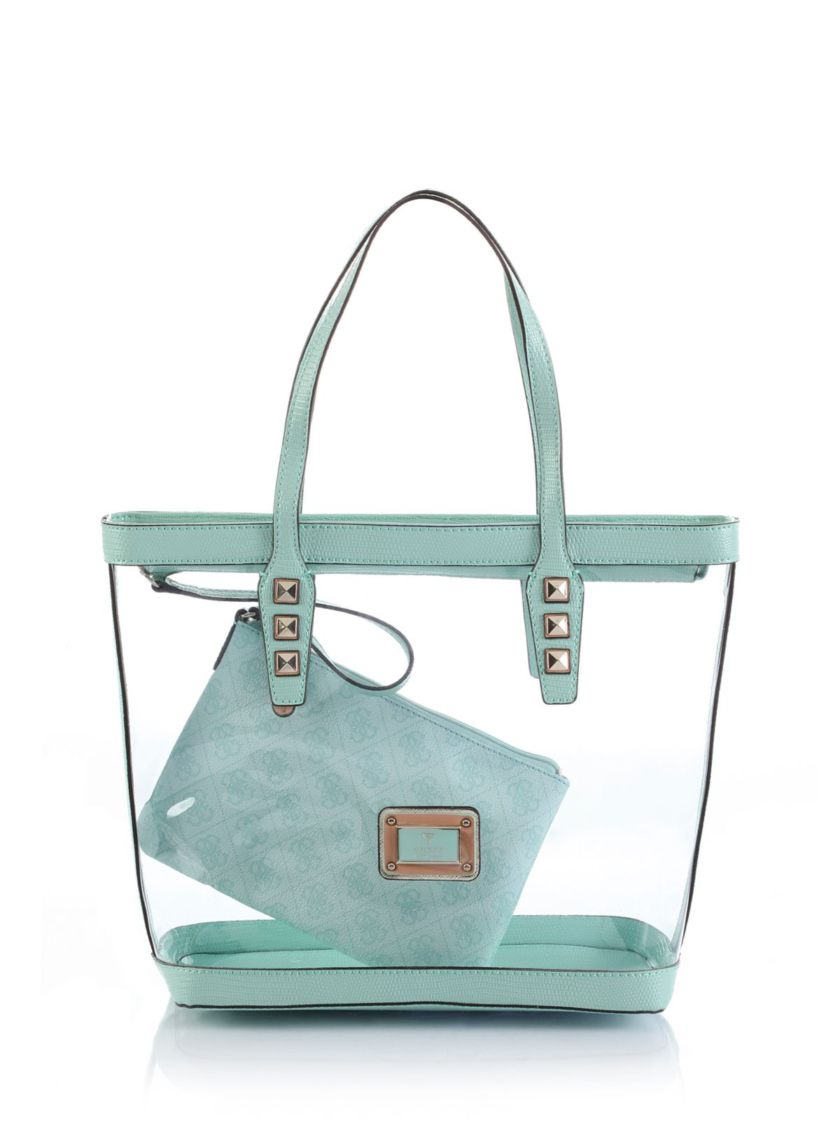 Guess Logo Remix Clear Plastic Tote Bag in Green (mint) | Lyst