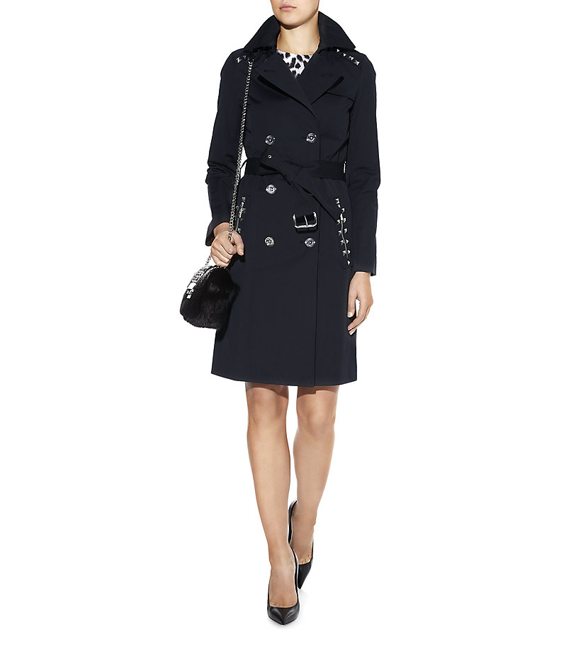 Michael Michael Kors Studded Sateen Trench Coat in Black (silver)