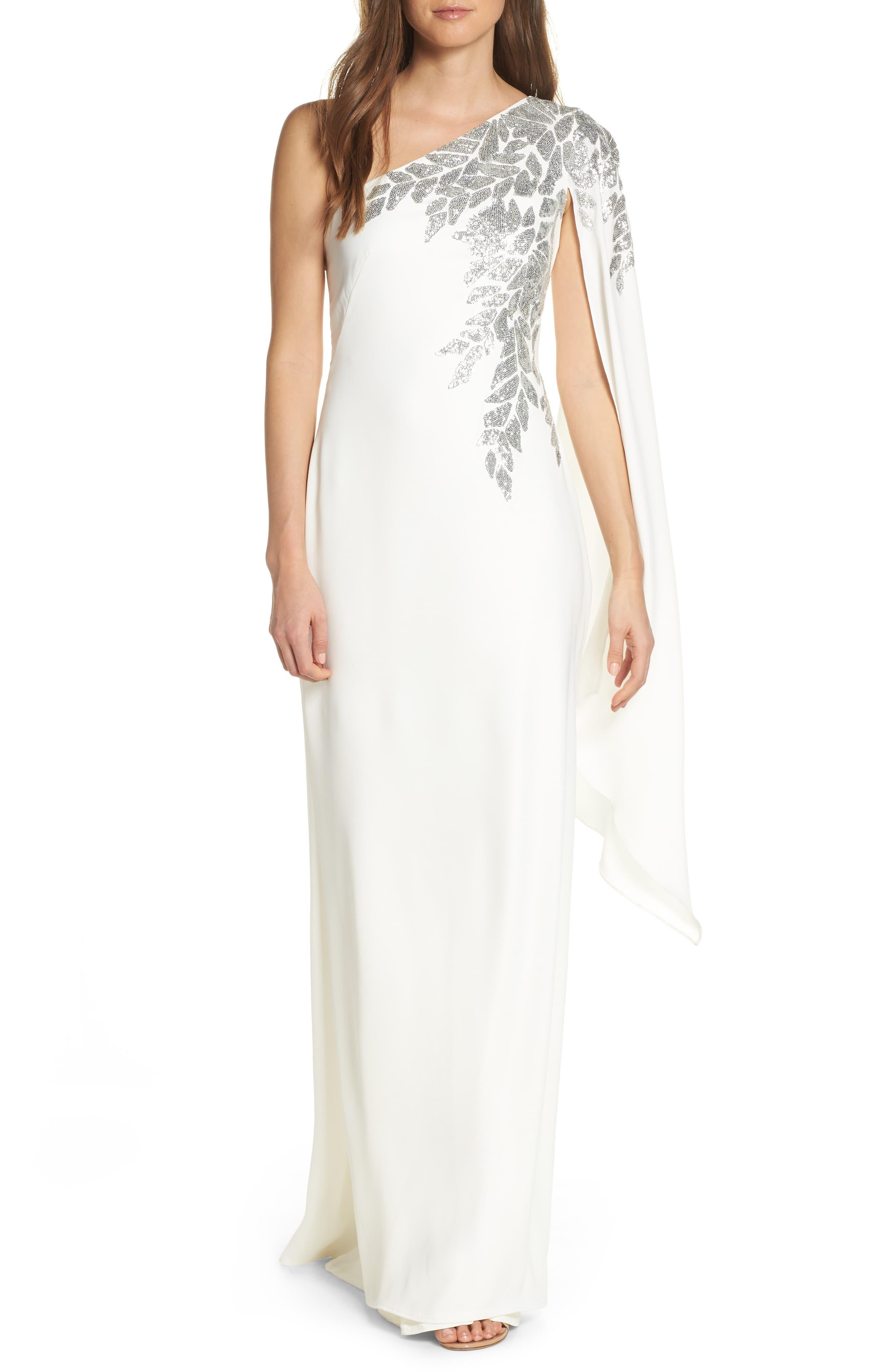 Tadashi Shoji Cape Sleeve Crepe Evening Dress In White Lyst