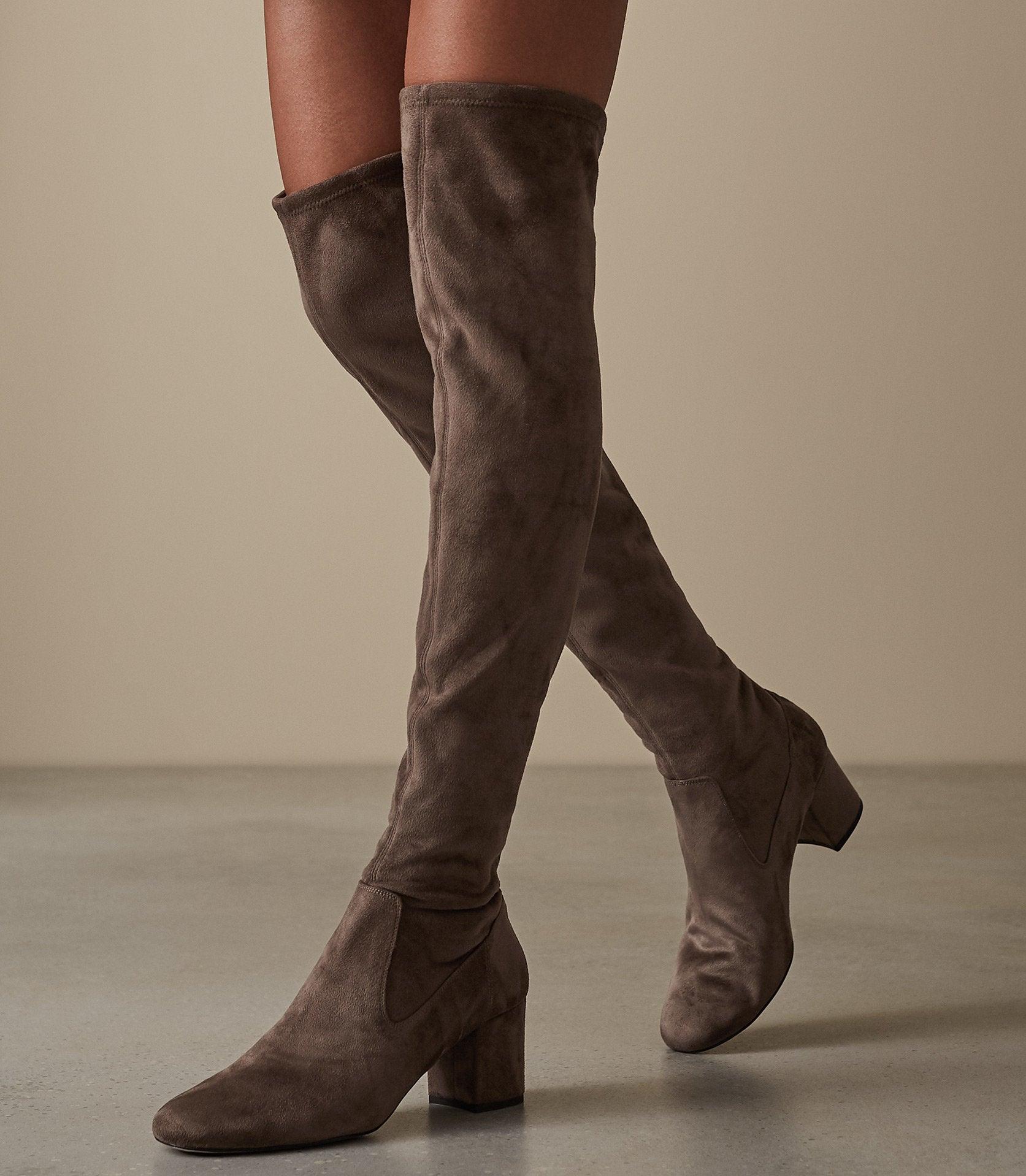 Reiss Over The Knee Suede Boots In Brown Lyst