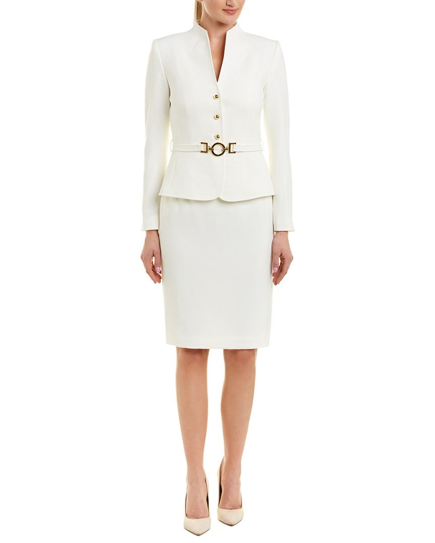 women"s white tahari asl 2pc skirt suit