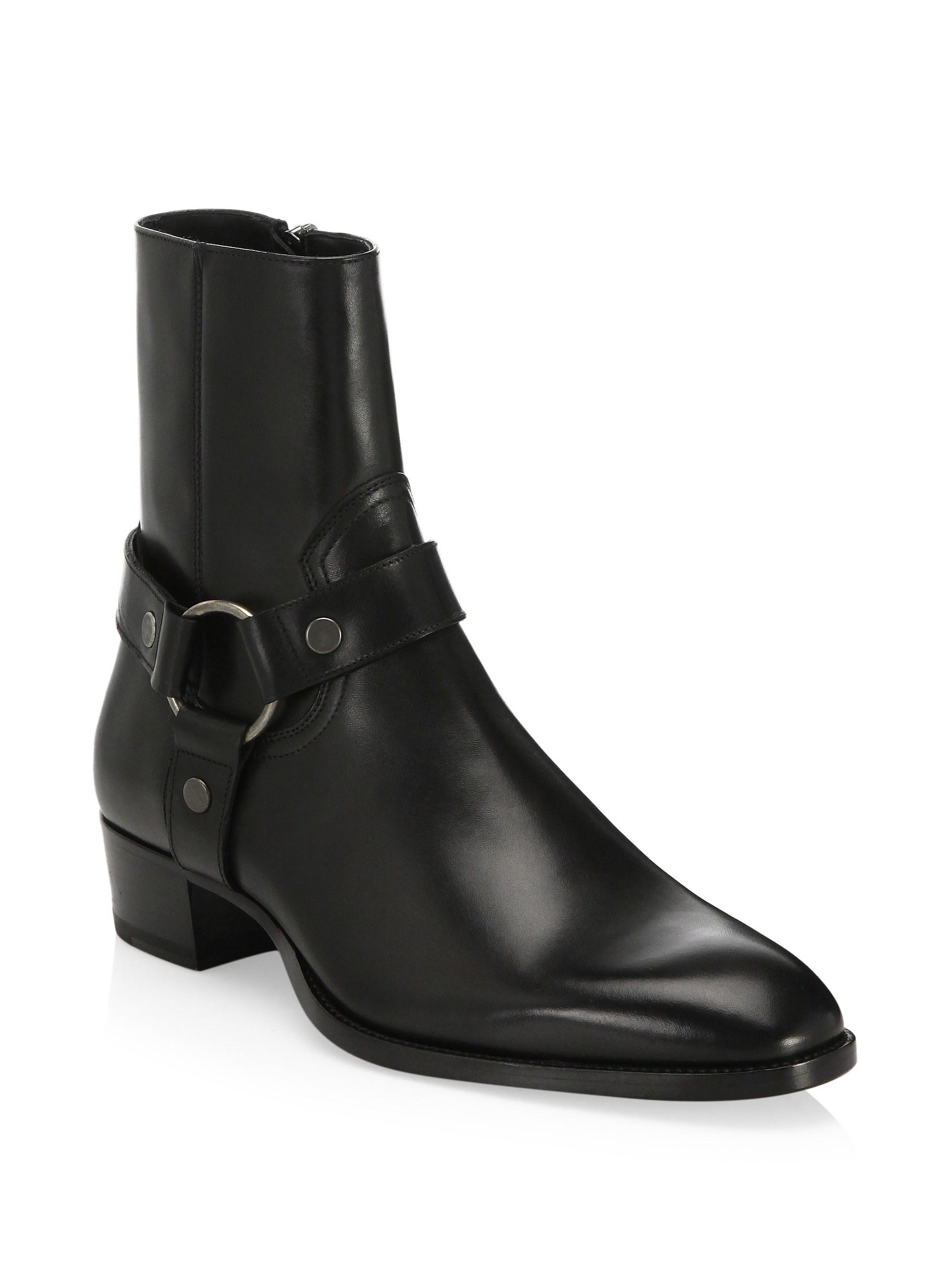 Lyst Saint Laurent Wyatt 40 Leather Harness Boots In Black