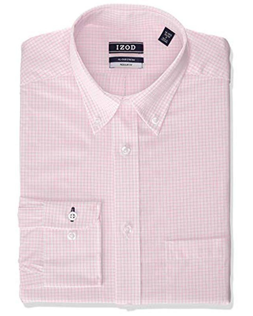 Izod Regular Fit Stretch Check Buttondown Collar Dress Shirt in Pink ...