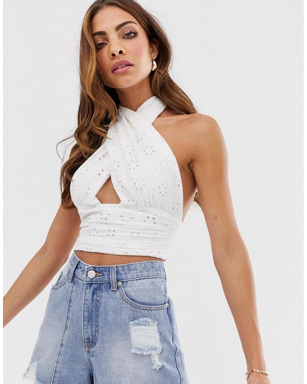  ASOS  Halter  Sun Top  In Broderie in White Lyst