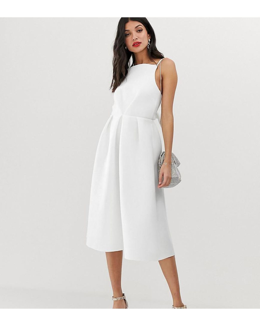 ASOS Asos Design Tall Bow Back Midi Prom Dress in White - Lyst