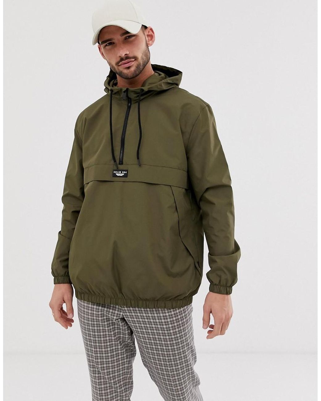 Bershka Overhead Windbreaker Jacket With Half Zip In Khaki in Green for ...