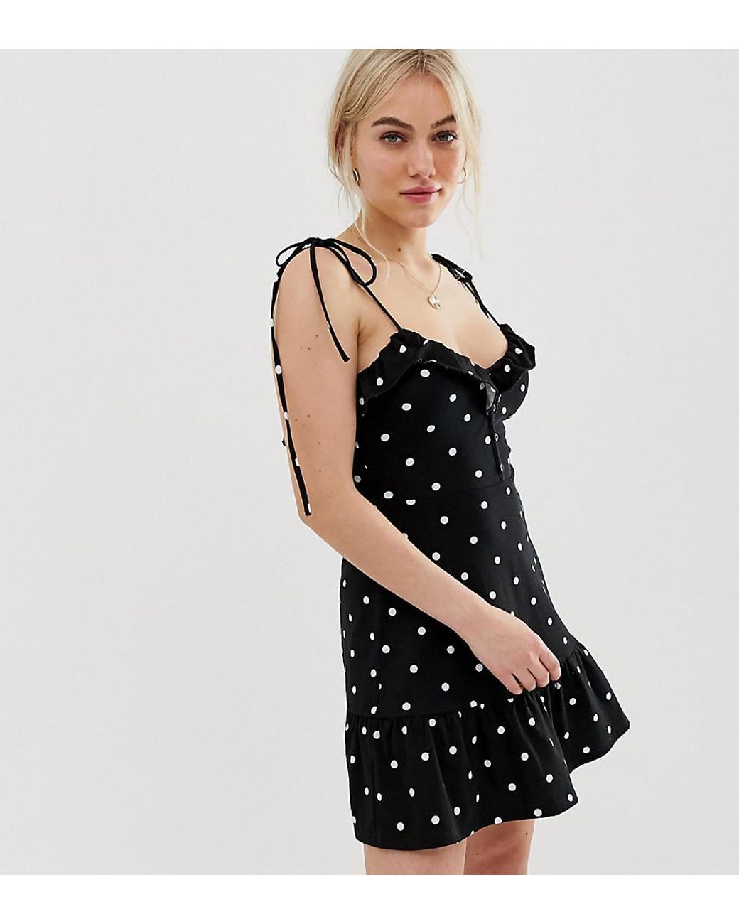 Lyst - ASOS Asos Design Petite Mini Sundress With Button Front And Pep ...