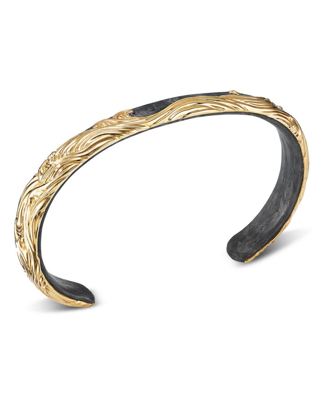 David Yurman 18k Yellow Gold & Carbon Waves Cuff Bracelet in