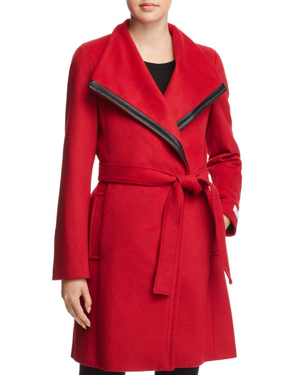 Lyst - Calvin Klein Belted Asymmetric Front Coat in Red