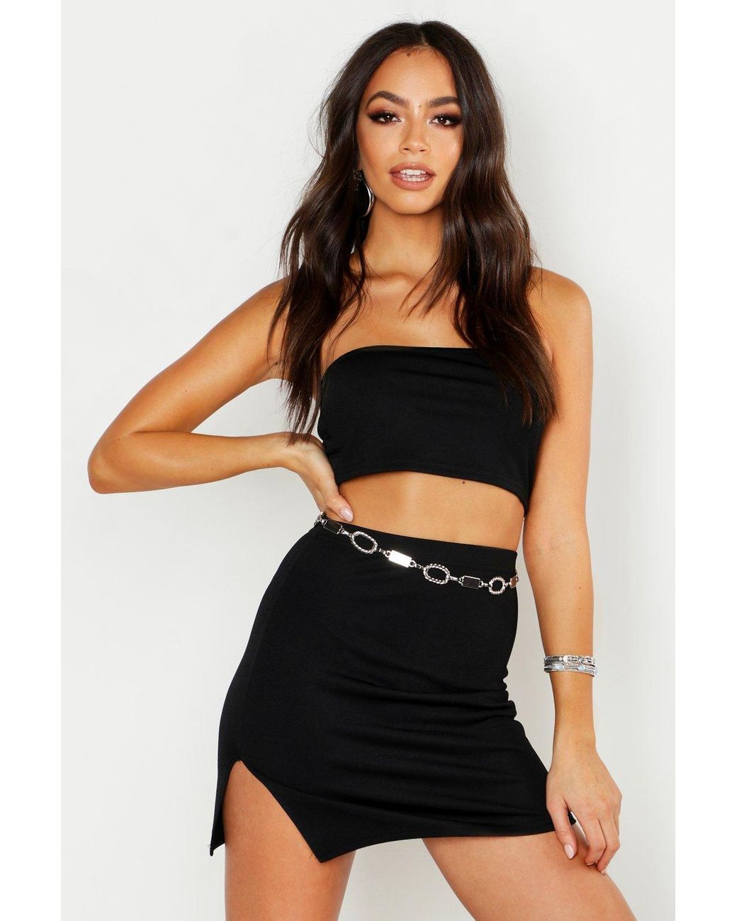 Boohoo Womens Bandeau & Split Detail Mini Skirt Co-ord - Black - 8 in ...