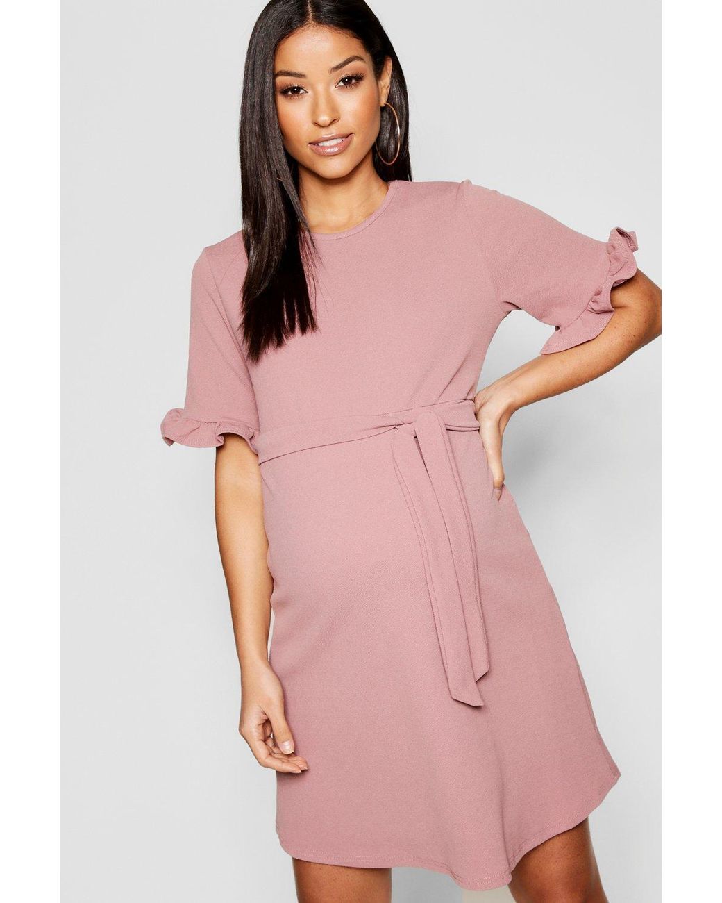 Boohoo Maternity Ruffle Tie Waist Smock Dress in Pink - Lyst