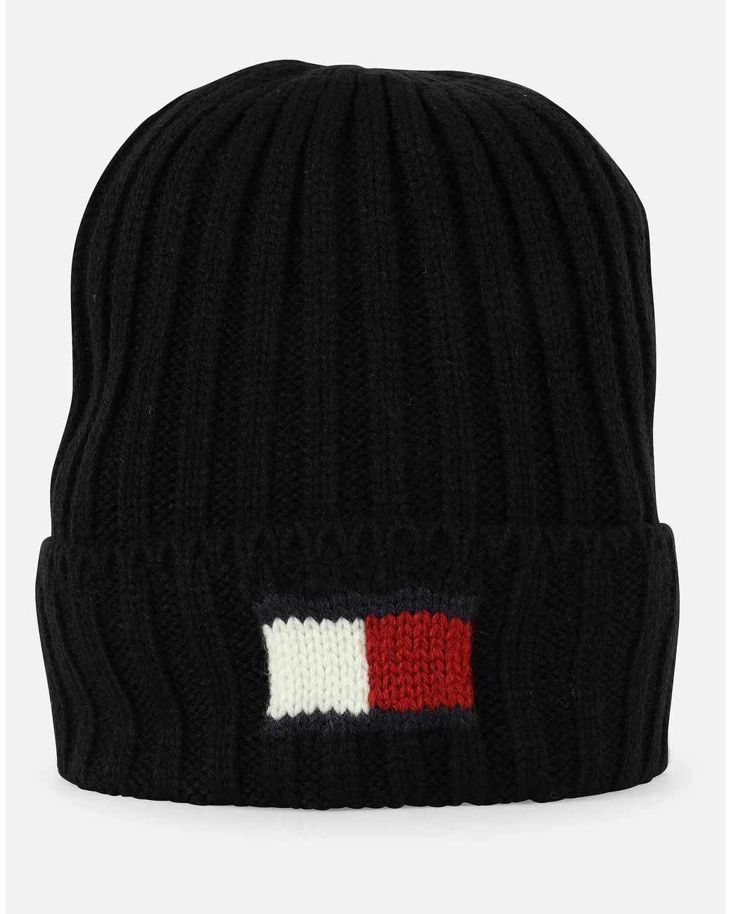 Tommy Hilfiger Cotton Knit Logo Cuff Hat in Black for Men - Lyst