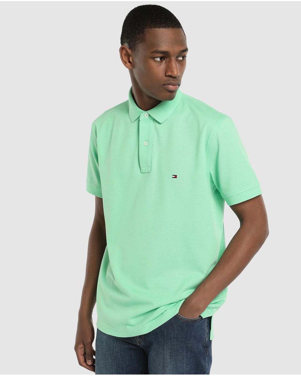 Lyst - Tommy Hilfiger Regular-fit Green Short Sleeve Piqué Polo Shirt ...