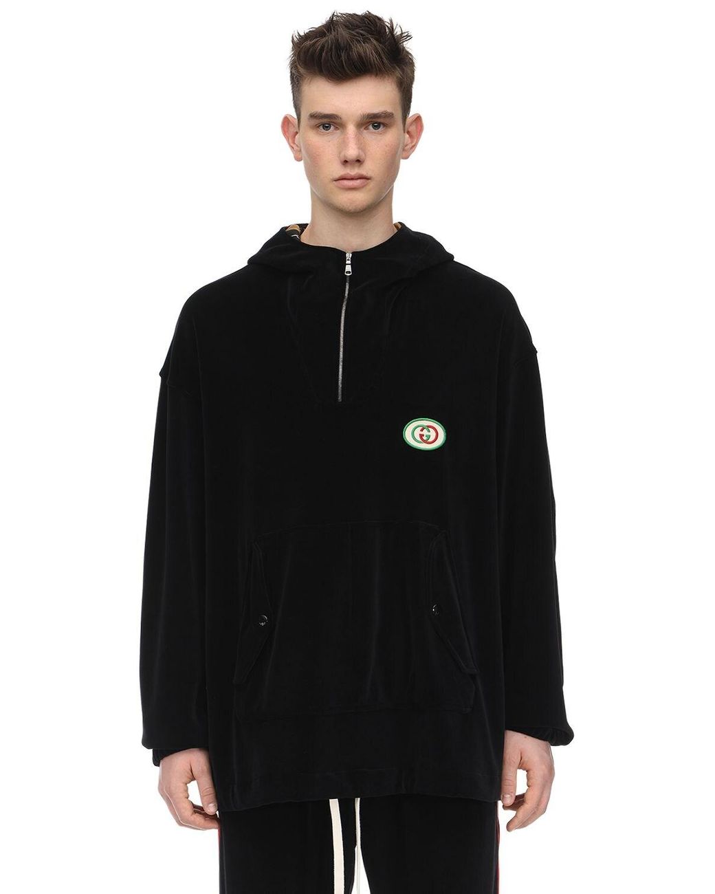 Gucci Zip-up Cotton Chenille Sweatshirt Hoodie in Black for Men - Lyst