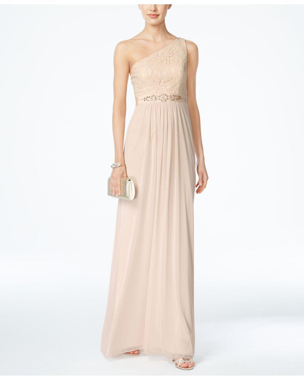 adrianna papell one shoulder embellished gown