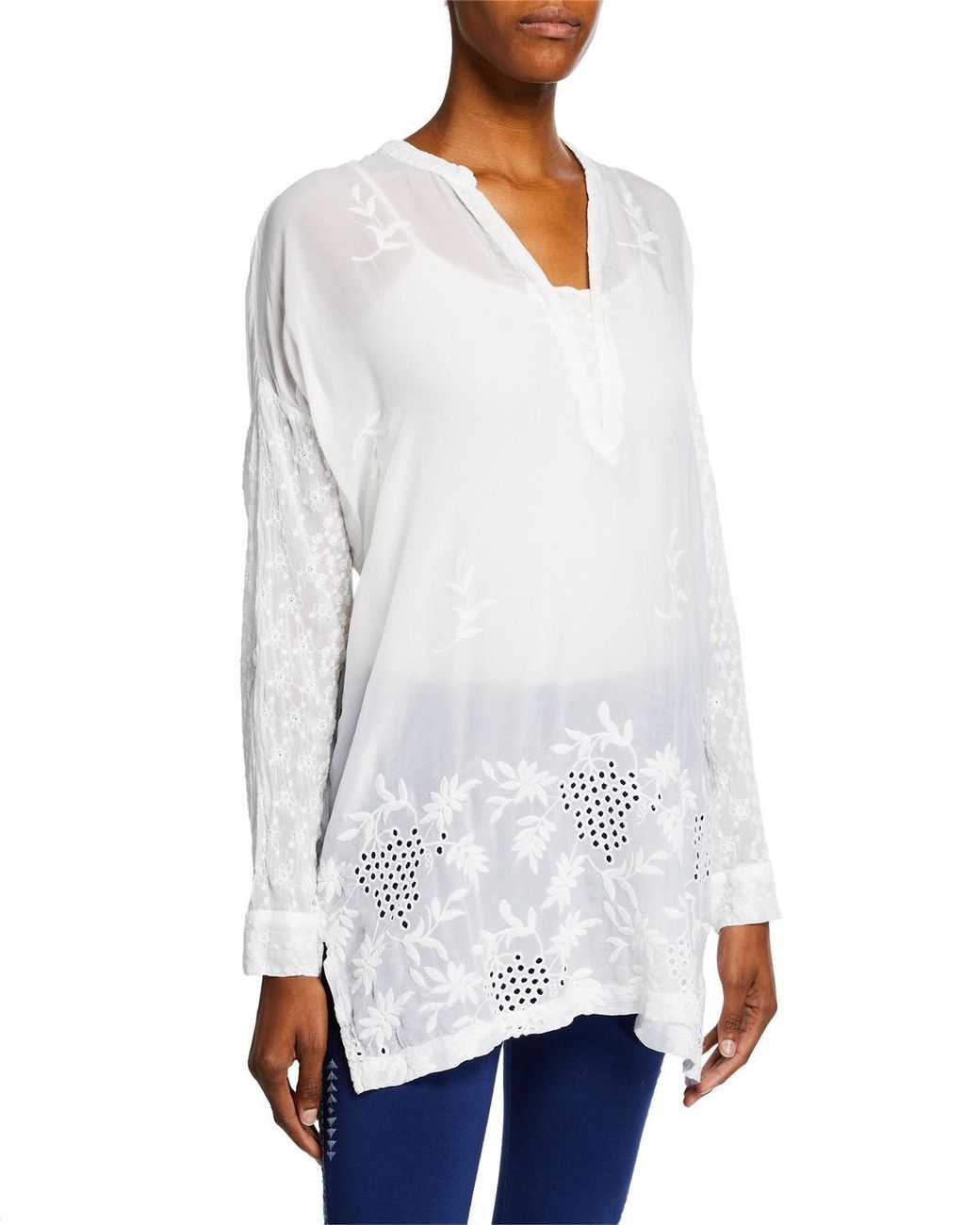 Lyst - Johnny Was Ellie Long-sleeve Georgette Eyelet & Embroidered Top ...