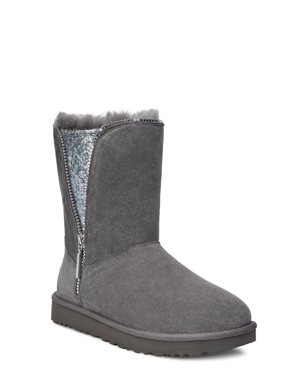 UGG Wool Ugg Classic Sequin Inset Zip Boot in Charcoal Suede (Gray) Lyst