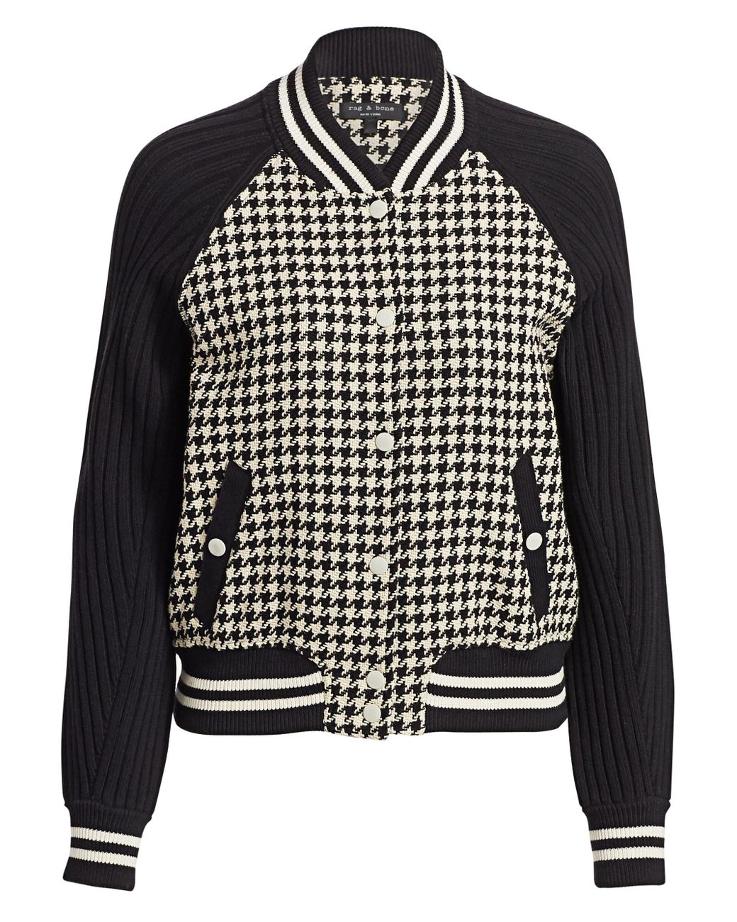 Rag & Bone Knit Houndstooth Bomber Jacket in Black - Lyst